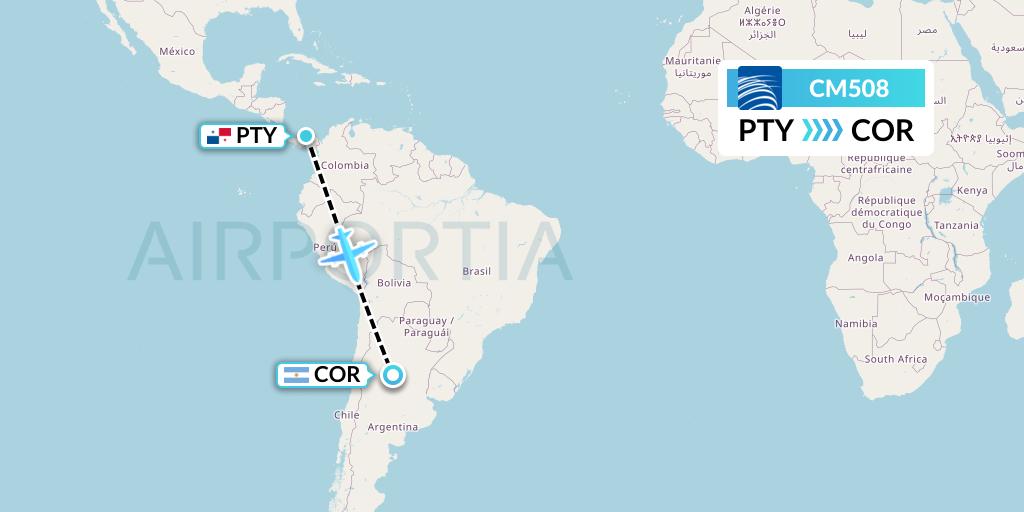 CM508 Copa Airlines Flight Map: Panama City to Cordoba