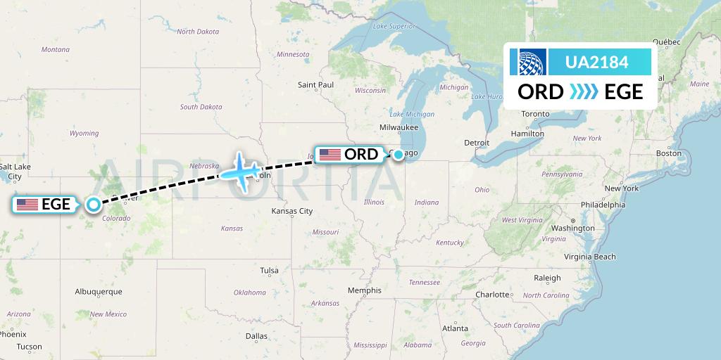 UA2184 United Airlines Flight Map: Chicago to Eagle