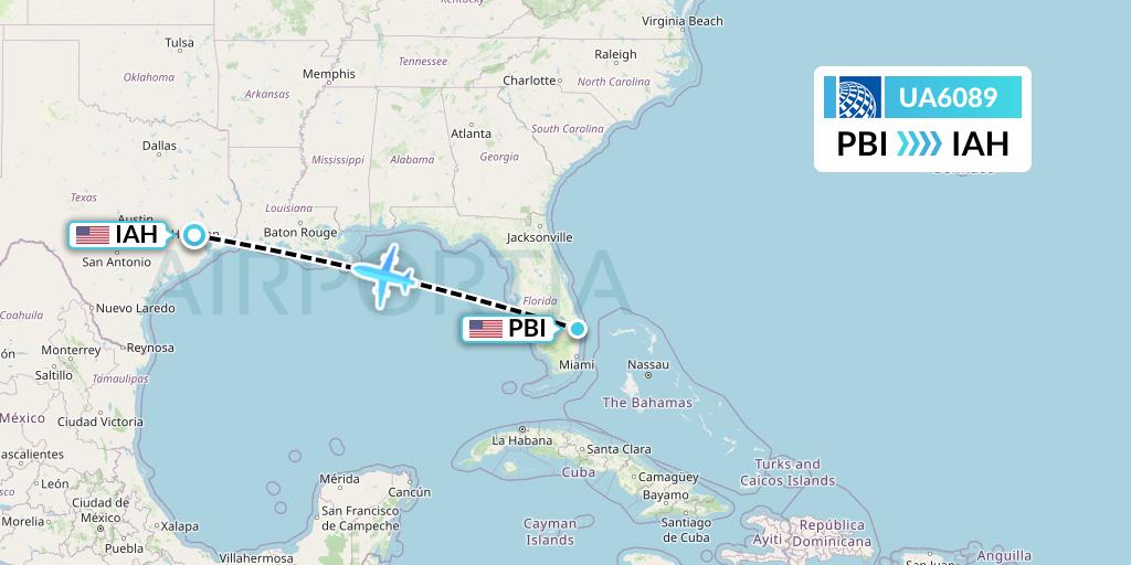 UA6089 United Airlines Flight Map: West Palm Beach to Houston