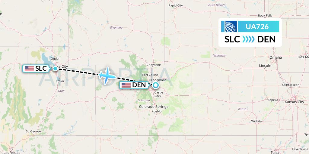 UA726 United Airlines Flight Map: Salt Lake City to Denver