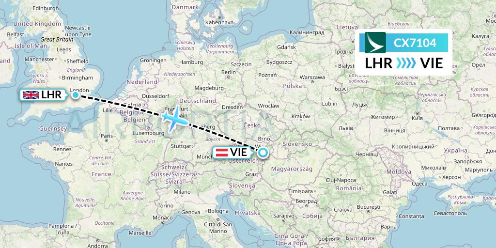 CX7104 Cathay Pacific Flight Map: London to Vienna