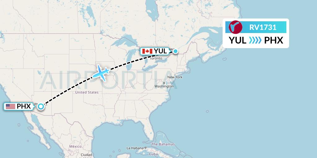 RV1731 Air Canada Rouge Flight Map: Montreal to Phoenix