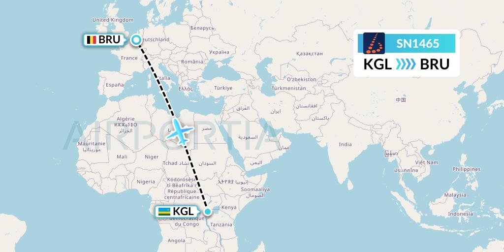 SN1465 Brussels Airlines Flight Map: Kigali to Brussels