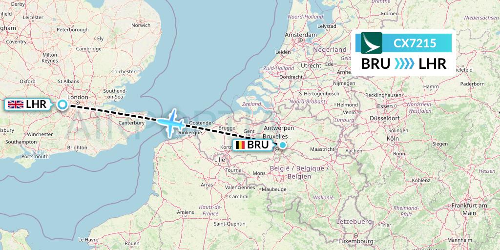 CX7215 Cathay Pacific Flight Map: Brussels to London