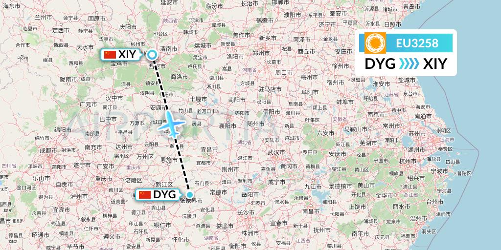 EU3258 Chengdu Airlines Flight Map: Dayong to Xi'an