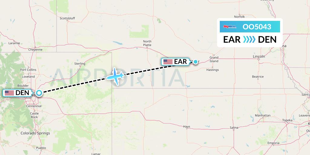 OO5043 SkyWest Airlines Flight Map: Kearney to Denver