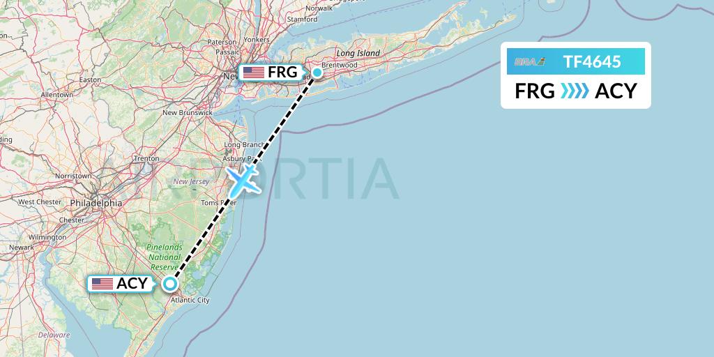 TF4645 Malmo Aviation Flight Map: Farmingdale to Atlantic City
