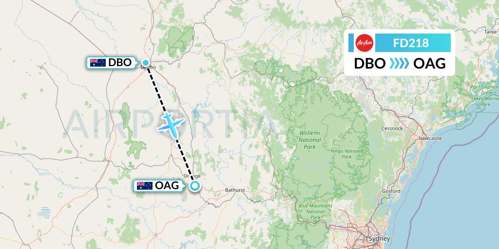 FD218 Thai AirAsia Flight Map: Dubbo to Orange