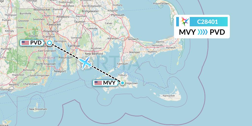 C28401 Ceiba Intercontinental Flight Map: Martha's Vineyard to Providence