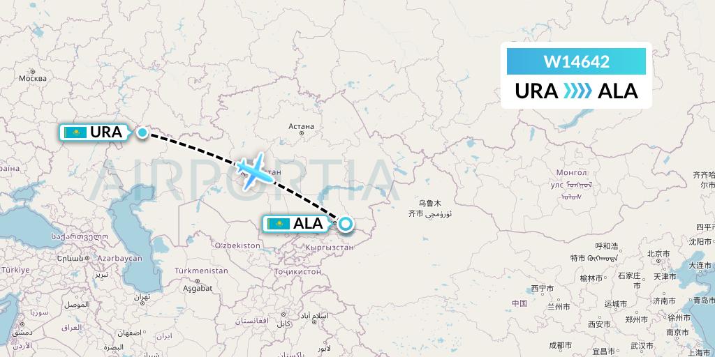 W14642 World Ticket Ltd Flight Map: Oral to Almaty