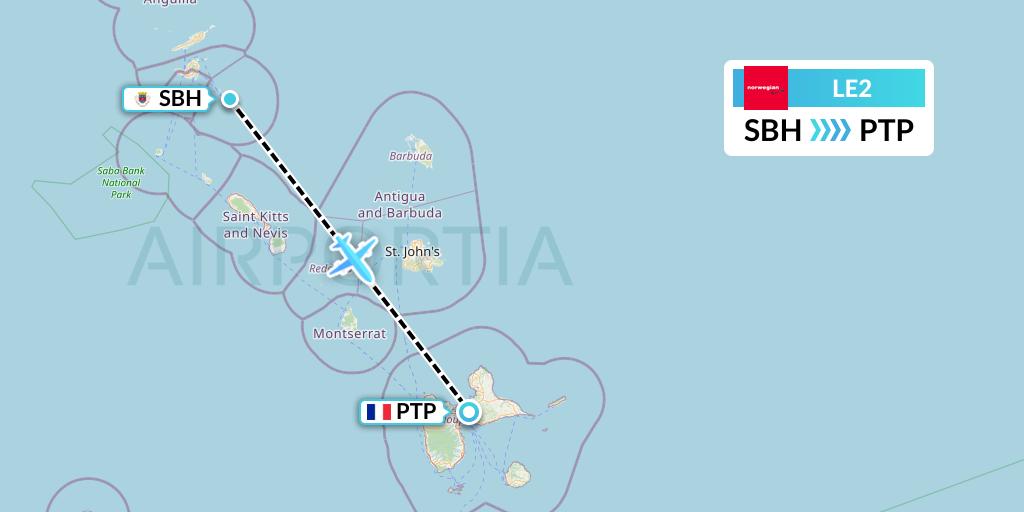 LE2 Lugansk Airlines Flight Map: St. Jean to Pointe-a-Pitre