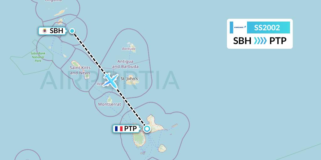 SS2002 Corsair Flight Map: St. Jean to Pointe-a-Pitre