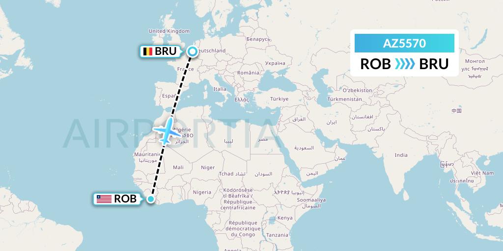 AZ5570 ITA Airways Flight Map: Monrovia to Brussels