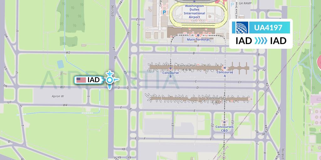 UA4197 United Airlines Flight Map: Washington to Washington