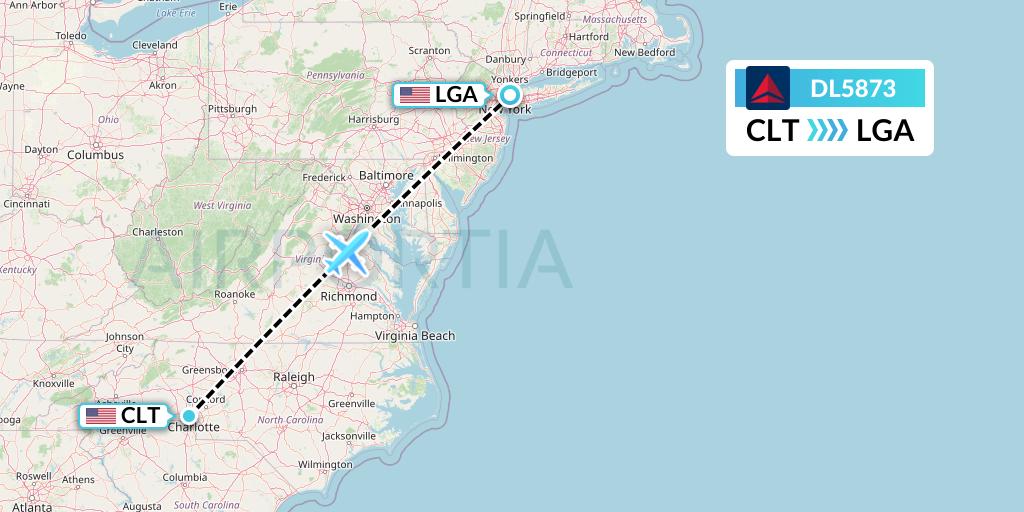 DL5873 Delta Air Lines Flight Map: Charlotte to New York
