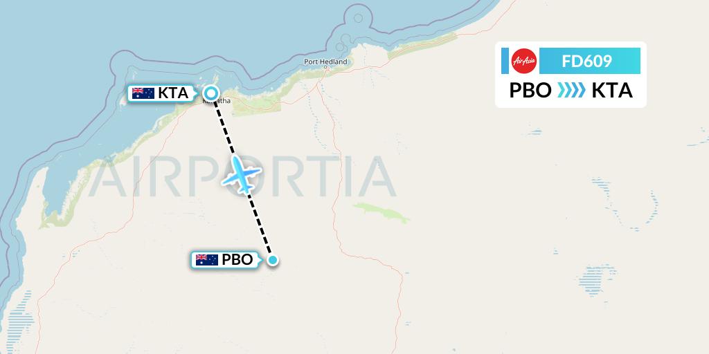 FD609 Thai AirAsia Flight Map: Paraburdoo to Karratha