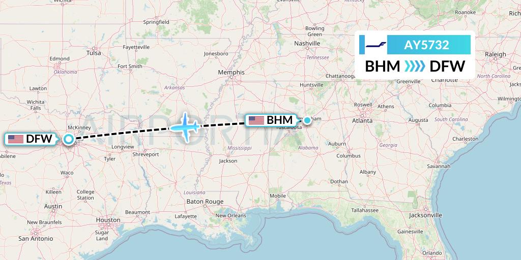 AY5732 Finnair Flight Map: Birmingham to Dallas