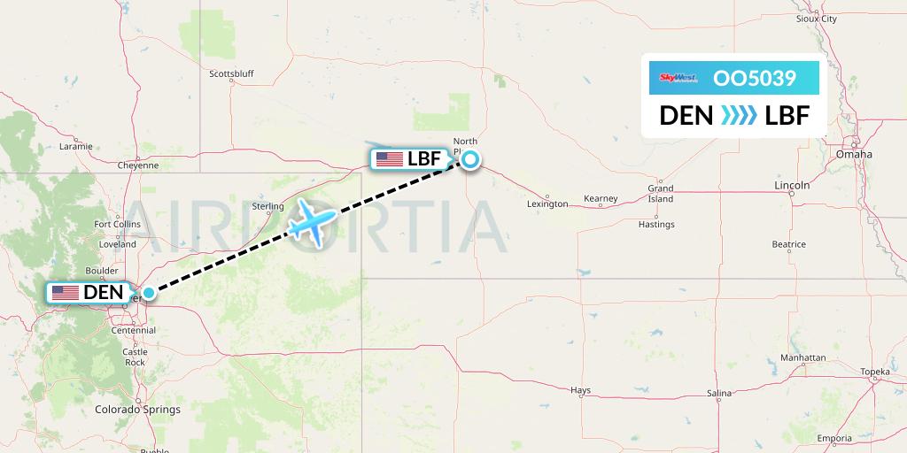 OO5039 SkyWest Airlines Flight Map: Denver to North Platte