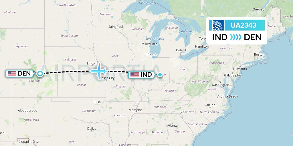 UA2343 United Airlines Flight Map: Indianapolis to Denver