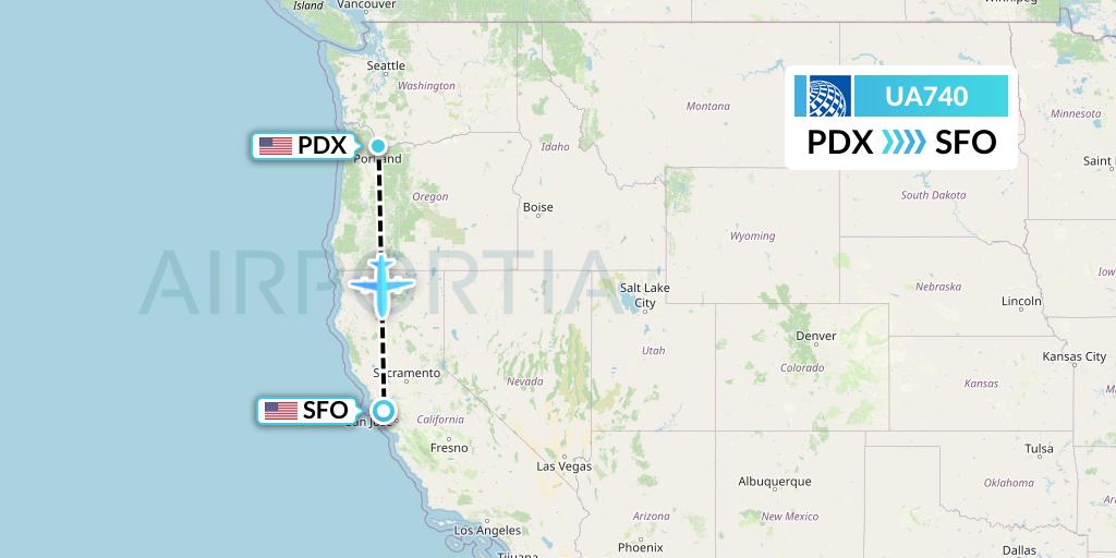 UA740 United Airlines Flight Map: Portland to San Francisco