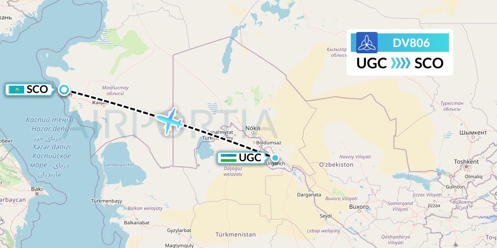 DV806 SCAT Flight Map: Urgench to Aktau