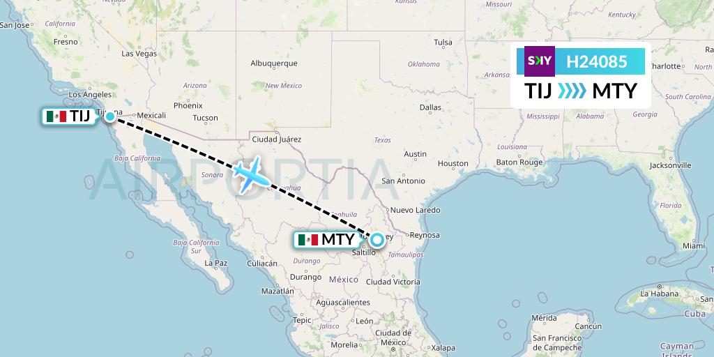 H24085 Sky Airline Flight Map: Tijuana to Monterrey