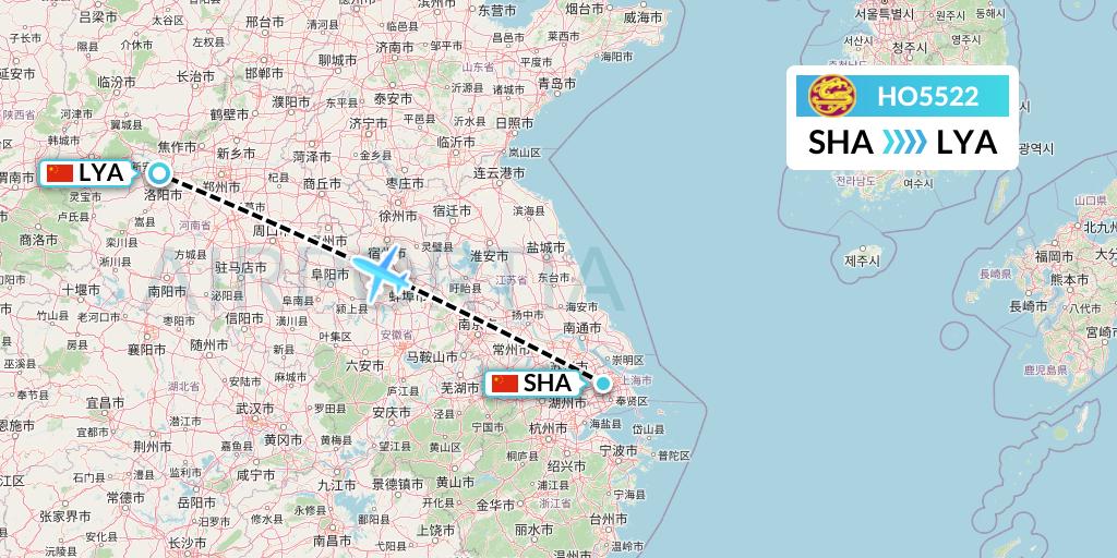 HO5522 Juneyao Airlines Flight Map: Shanghai to Luoyang