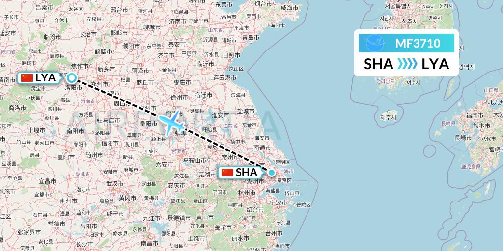 MF3710 Xiamen Airlines Flight Map: Shanghai to Luoyang