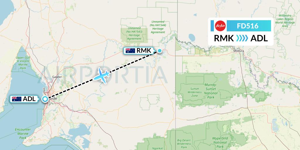 FD516 Thai AirAsia Flight Map: Australia to Adelaide