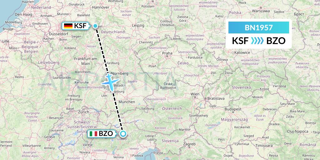 BN1957 Forward Air International Airlines Flight Map: Kassel to Bolzano