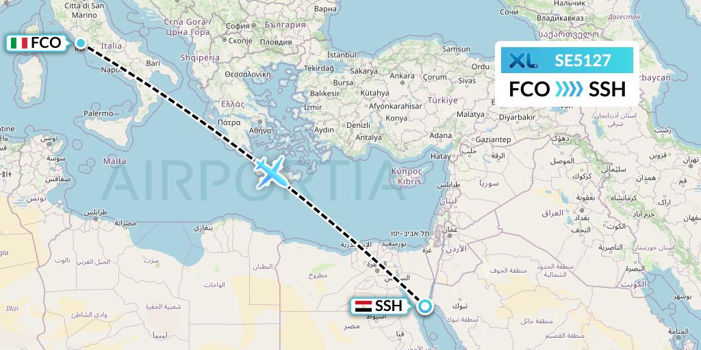 SE5127 XL Airways France Flight Map: Rome to Sharm el-Sheikh