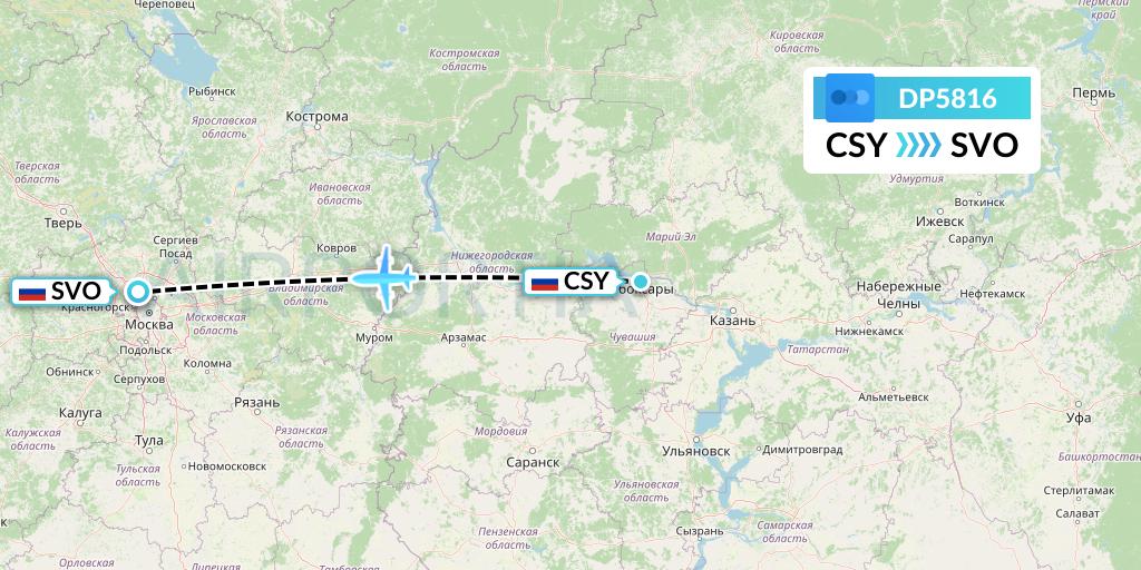 DP5816 Pobeda Flight Map: Cheboksary to Moscow