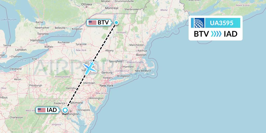 UA3595 United Airlines Flight Map: Burlington to Washington