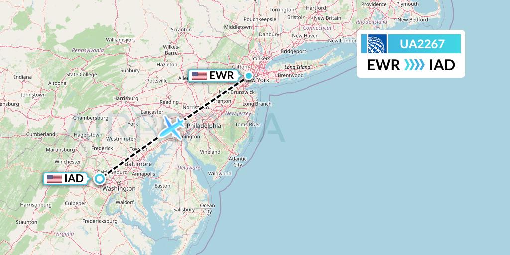 UA2267 United Airlines Flight Map: New York to Washington