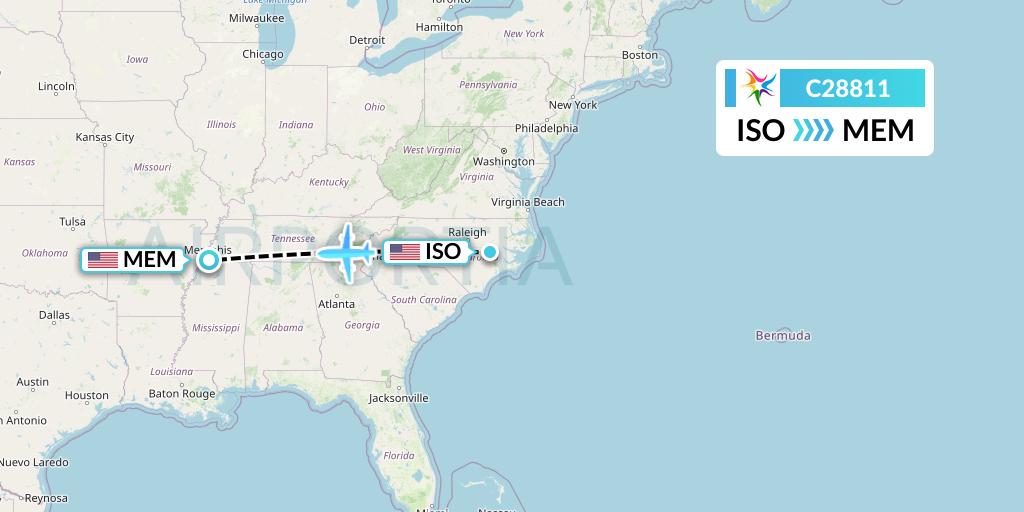 C28811 Ceiba Intercontinental Flight Map: Kinston to Memphis