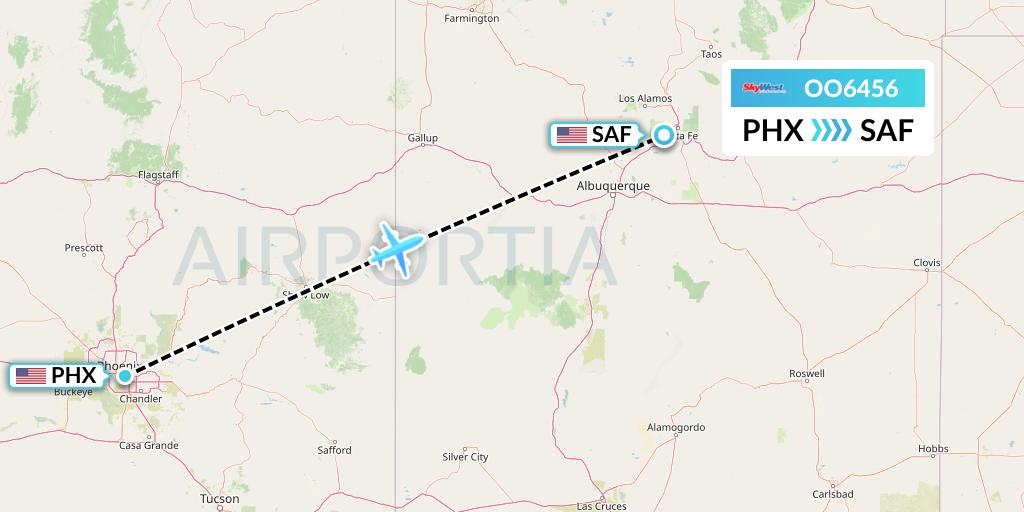 OO6456 SkyWest Airlines Flight Map: Phoenix to Santa Fe
