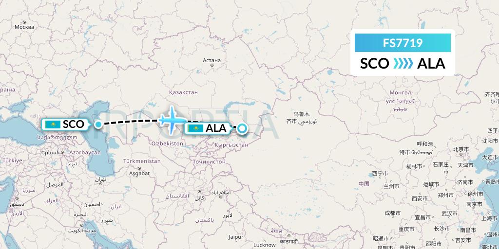 FS7719 Flyr Flight Map: Aktau to Almaty