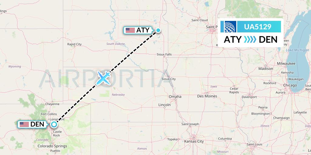 UA5129 United Airlines Flight Map: Watertown to Denver