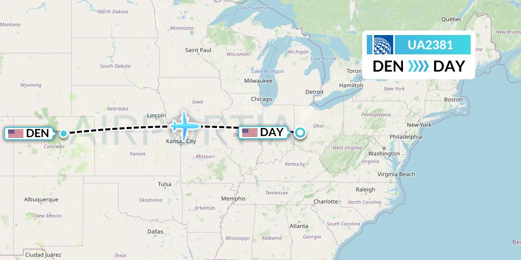 UA2381 United Airlines Flight Map: Denver to Dayton