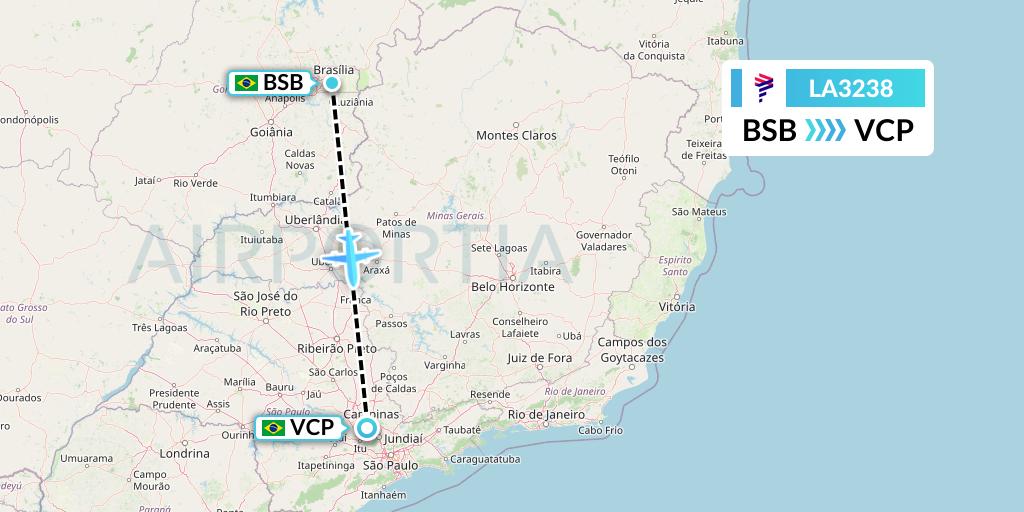 LA3238 LAN Airlines Flight Map: Brasilia to Campinas
