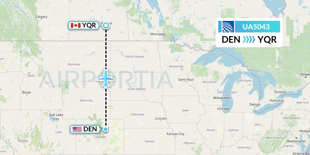 UA5043 United Airlines Flight Map: Denver to Regina