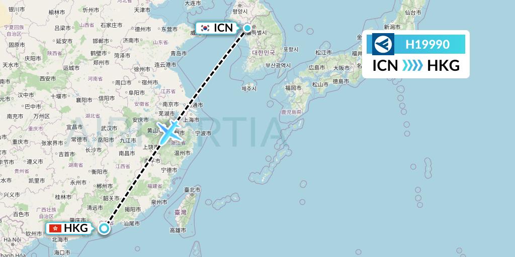 H19990 Hahn Air Systems Flight Map: Seoul to Hong Kong