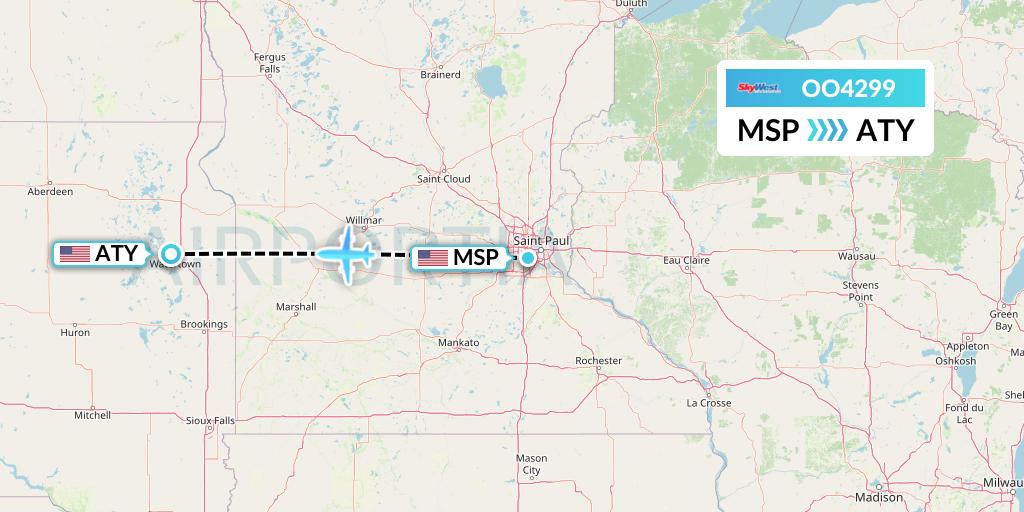 OO4299 SkyWest Airlines Flight Map: Minneapolis to Watertown