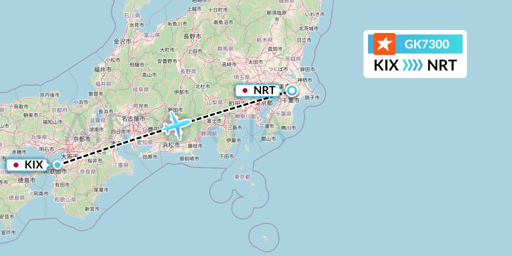 GK7300 JetStar Japan Flight Map: Osaka to Tokyo