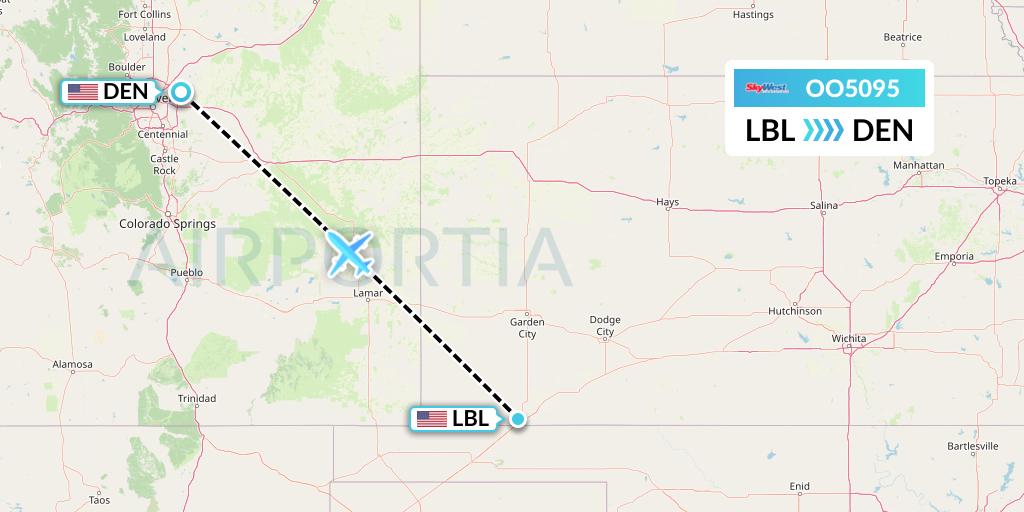 OO5095 SkyWest Airlines Flight Map: Liberal to Denver