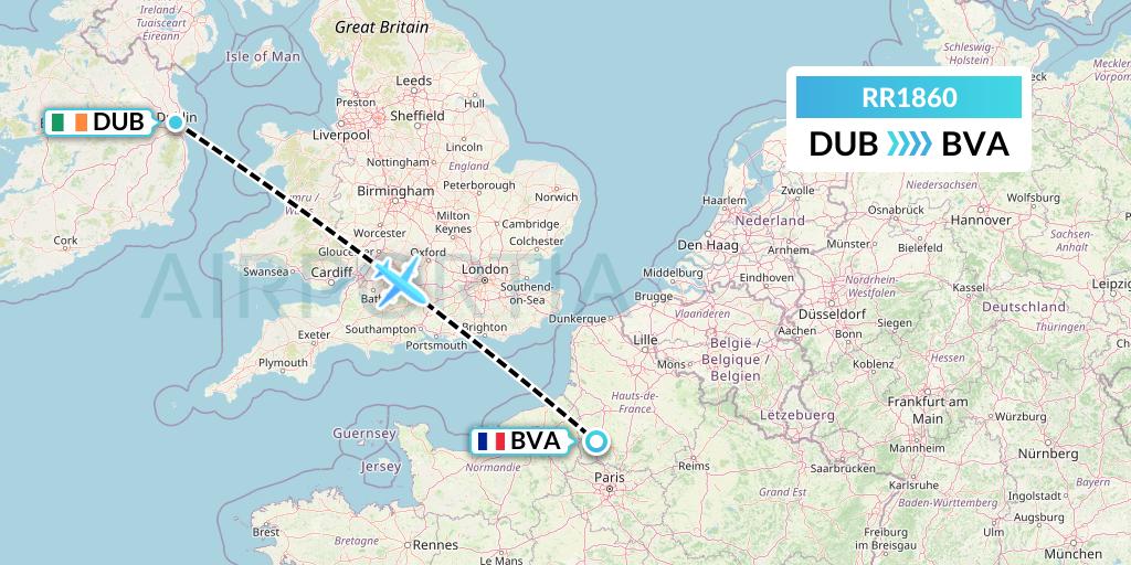 RR1860 Royal Air Force Flight Map: Dublin to Paris