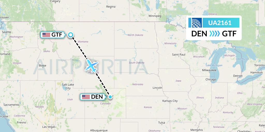 UA2161 United Airlines Flight Map: Denver to Great Falls