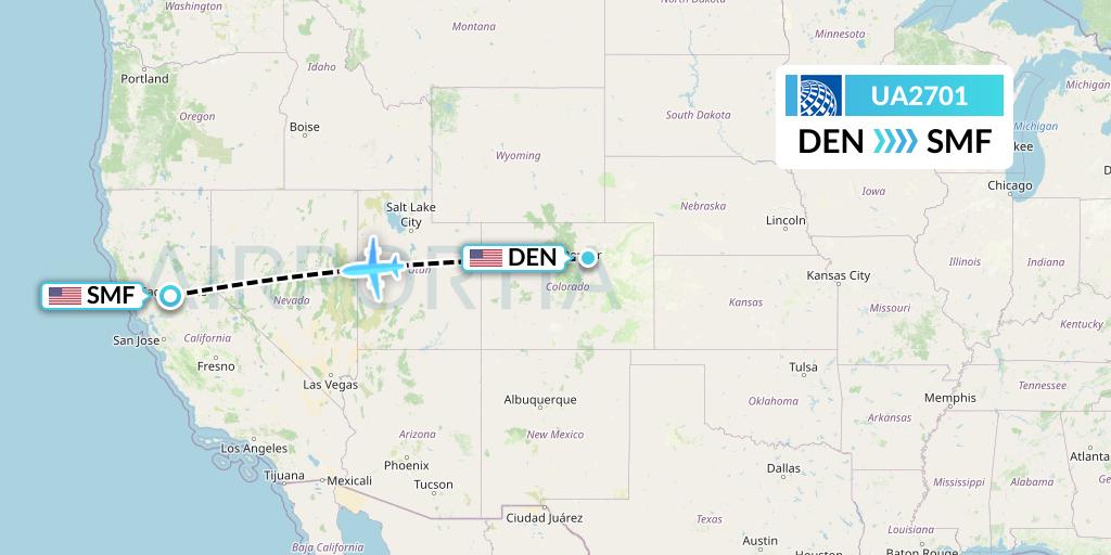 UA2701 United Airlines Flight Map: Denver to Sacramento