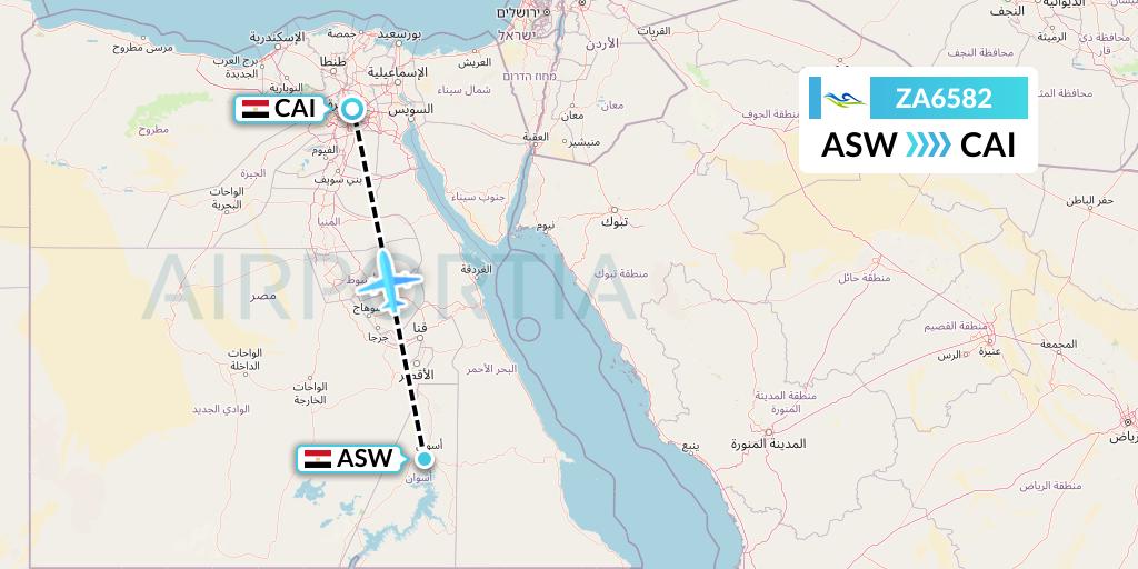 ZA6582 Sky Angkor Airlines Flight Map: Aswan to Cairo