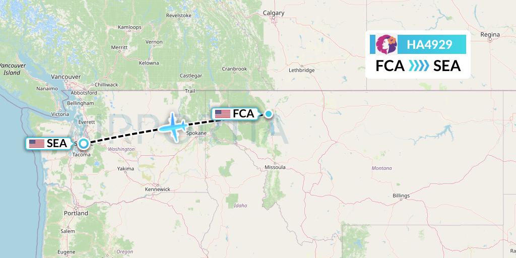 HA4929 Hawaiian Airlines Flight Map: Kalispell to Seattle